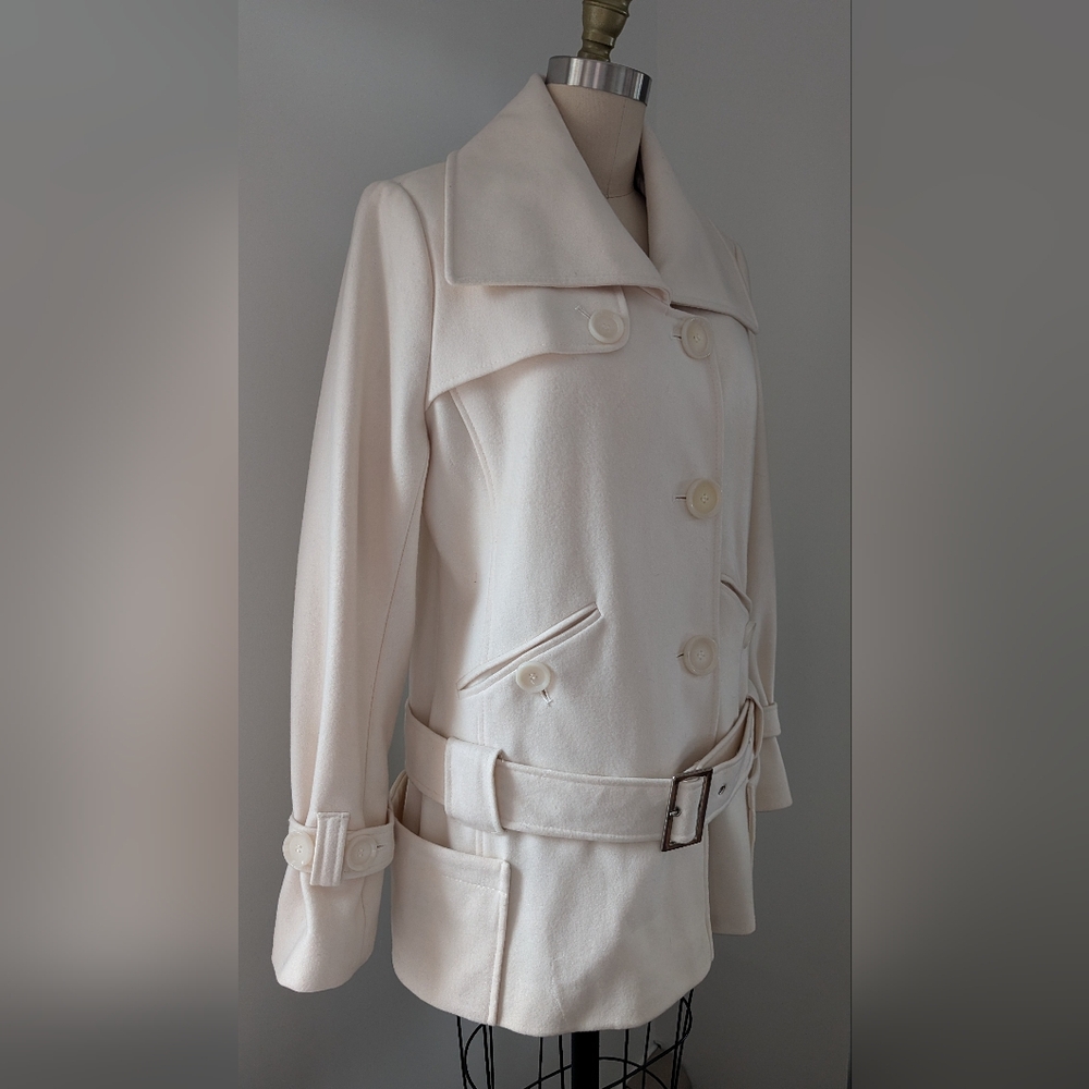MODA International - Winter White Wool Blend Pea Coat - Size M
